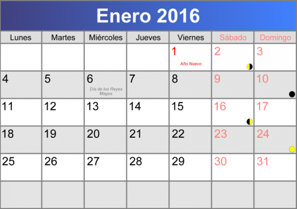 calendario enero 2016