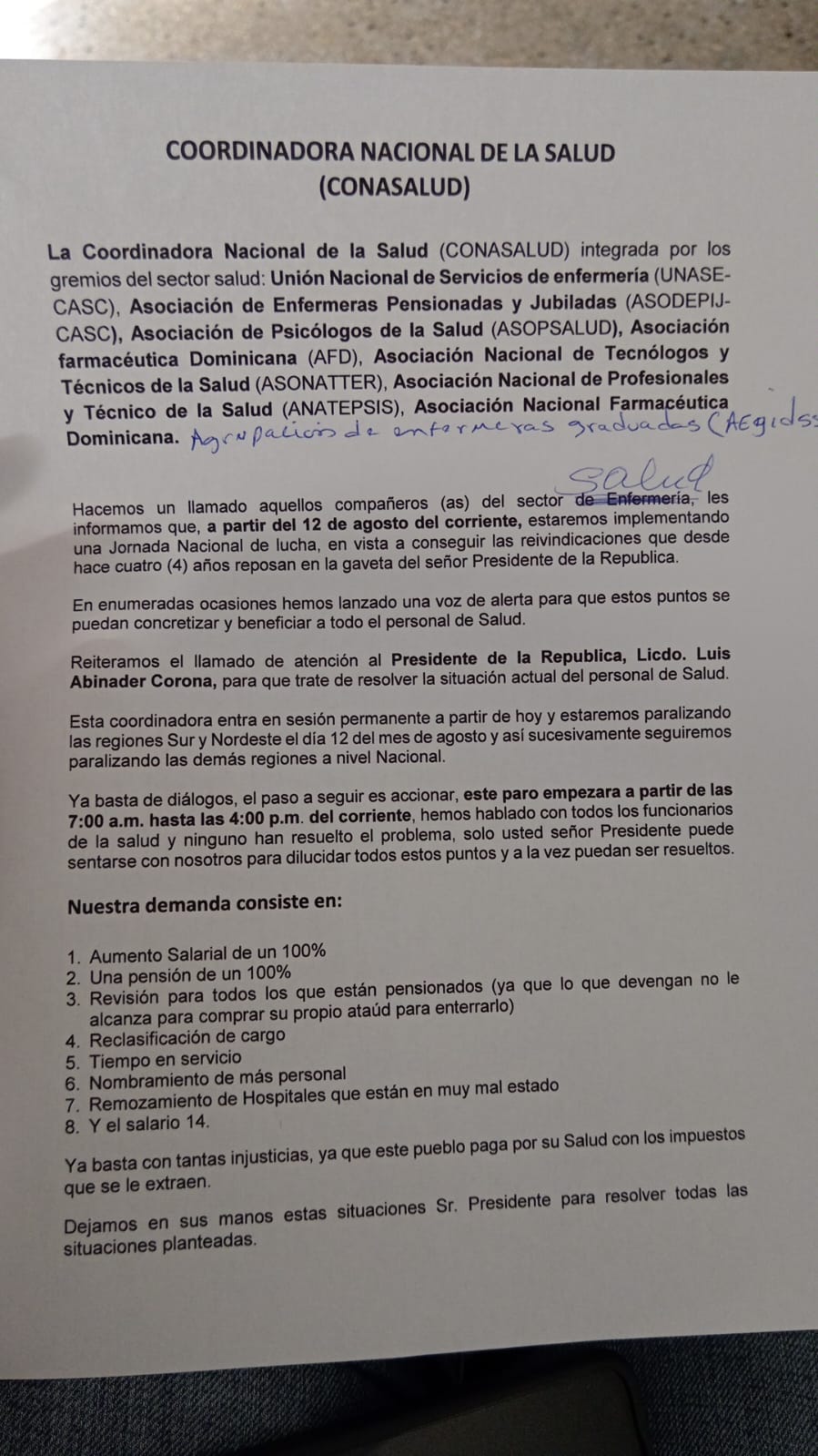 CONASALUD anuncia paro este lunes en hospitales públicos del Sur y Nordeste (VIDEO)