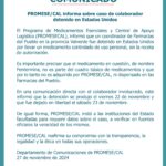 PROMESE/CAL informa sobre apresamiento de colaborador en EE. UU.