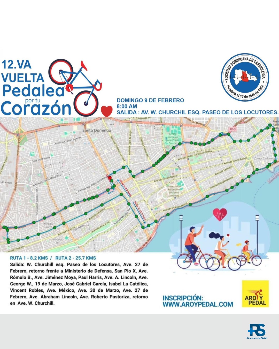 Pedalea por tu corazón este domingo 9 de febrero con la Sociedad de Cardiología