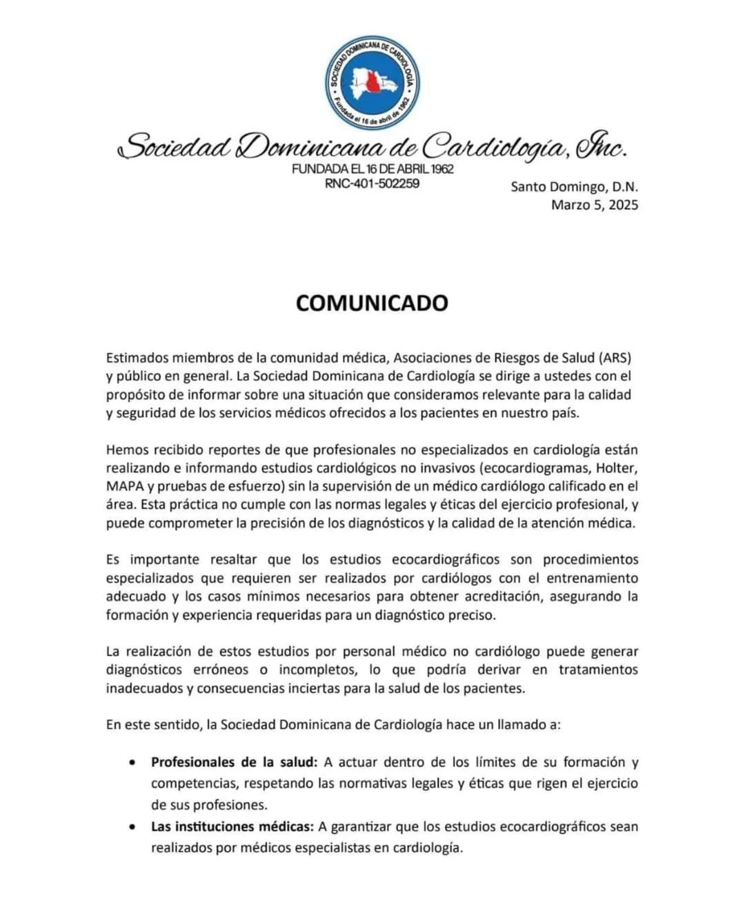 Sociedad de Cardiología denuncia intrusismo